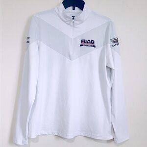 FootJoy FJ athletica White Long Sleeve 1/3 zip Flag Auto Group Golf Polo Shirt